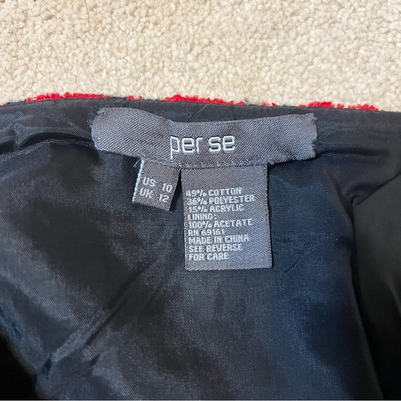 Per Se by Carlisle Red and Black Tweed Skirt with Floral Details Size 10 Holiday - Picture 4 of 5